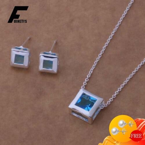 Trendy Earrings Pendant Necklace 925 Silver Jewelry Set with Zircon Gemstone Accessories for Women Wedding Bridal Promise Party