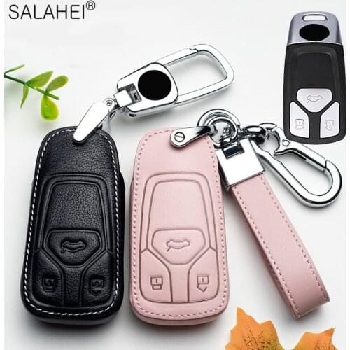 Leather Car styling Accessories For Audi A6 RS4 S5 A3 Q3 Q5 S3 A4 Q7 A5 TT 2018 For Car key Case bag cover decoration protection