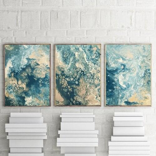 Colorful Blue Ocean Large Abstract Poster Canvas Art Landscape Oil Painting Wall Pictures For Living Room Modern Home Decoration