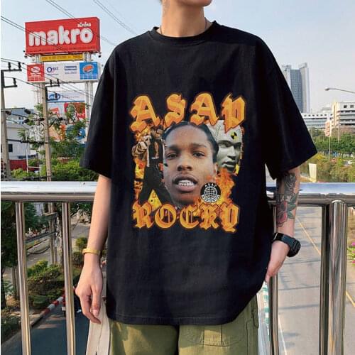Hot Sale Street Style Hip Hop T-shirts Asap Rocky Graphic Printed Cotton Unisex All-match Men/Women Short Sleeves Daily Tee Tops