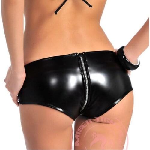 MEISE PVC Shiny Zipper Open U Crotch Short Micro MINI Jeans Hot Shorts Rise Waist Booty Short Moto Biker Stage Wear Plus Size F4