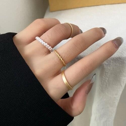 Mini Round Matte Gold Set Of Ring Jewelry For Women Pearl Beads Small Knuckle Rings Girls Gift