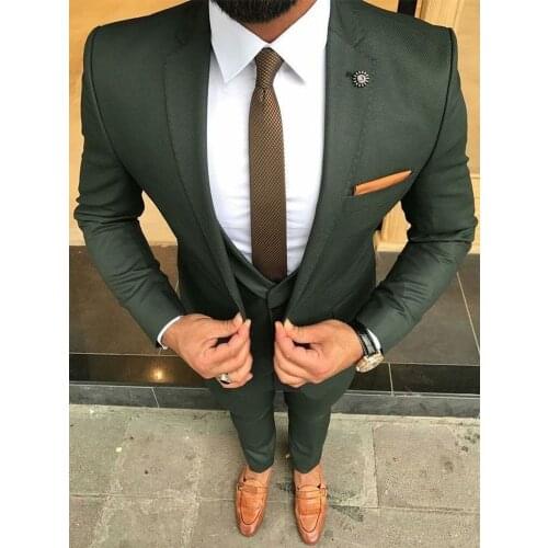 ANNIEBRITNEY Dark Green 3 Piece Slim Men Formal Suit Tailor Made Groom Wedding Tuxedo 2 Piece Prom Wedding Business Men Suit Set