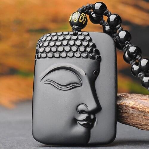 Natural Black Obsidian Buddha Head Pendant Fashion Boutique Jewelry Mens and Womens Benmingnian Necklace Gift Accessories