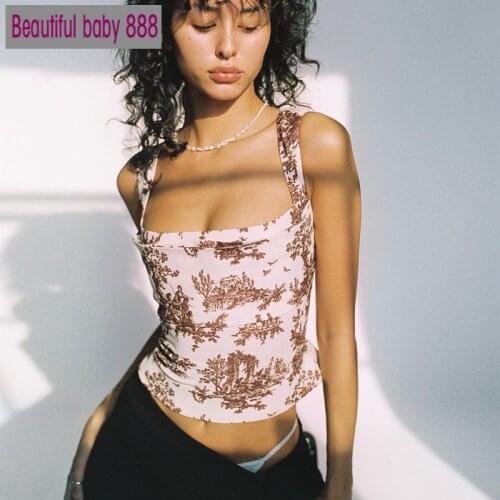 Meqeiss New 2021 Fashion Print Aesthetic Camis Crop Tops for Women Clubwear Sleeveless Tank Top Cropped Feminino Vest Streetwear