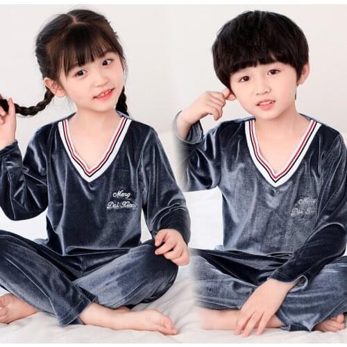 Boys New Year Homewear Kids Christmas Coral Velvet Pyjamas Set Pajamas for Girls Winter Warm Flannel Long Sleeved Sleepwear Suit