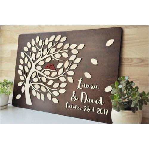 Personalized 3D Wedding Guest Book Alternative with Lovely Birds on Tree Names Unique Rustic Wedding Decor