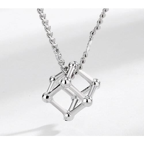 VENTFILLE 925 Sterling Silver Cube Geometry Clavicle Chain Ins Hip Hop All-match Necklace