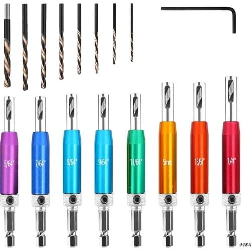 8PCS Self Center Hinge Hole Opener, Tapper Core Screw Drill Bits with Wrench for Windows Wooden Doors Woodworking
