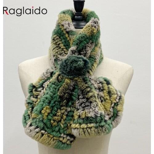 Rex Rabbit Fur Scarf Mix Color Hand Knitted Shawls Flower Design Stylish Women Scarves in Winter Accessories