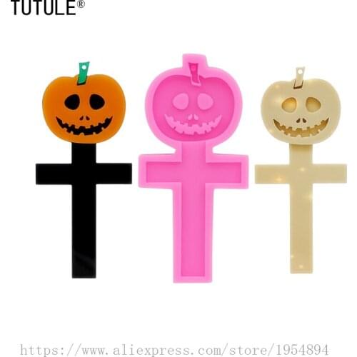 Pumpkin cross silicone mold,Shiny Molds,earring-Halloween necklace,Skeleton for Fondant,Clay,Resin,with keychain hole Resin Mold