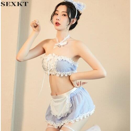 Sexy LingerieSexy Lingerie Womens Sexy Blue Plaid Maid Uniform Seductive Set