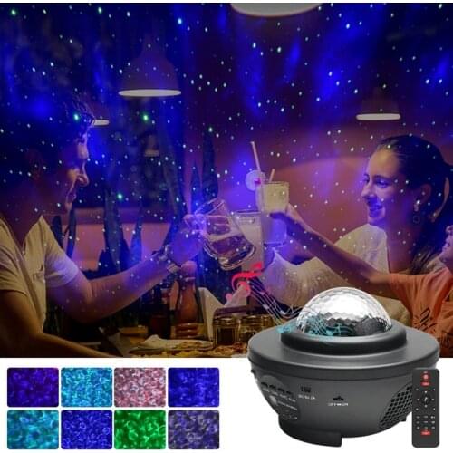 LED Star Night Light Music Starry Water Wave LED Projector Light USB Bluetooth Projector Sound-Activated Projector Light Decor