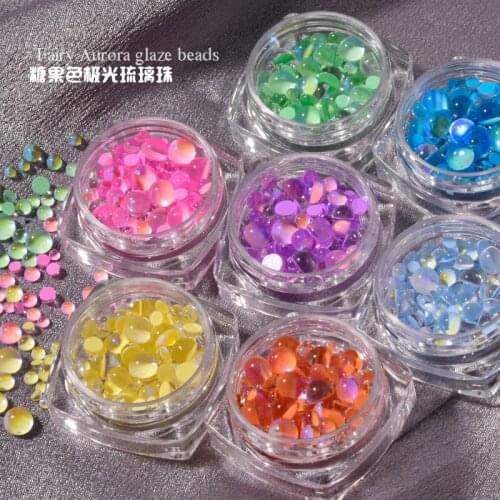 Candy Color Mixed Size Round Glass Crystal Bead AB 3D Nail Art Flash Diamond Flat Back Acrylic Ornament For DIY Nail Art