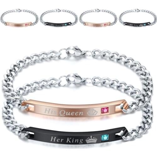 Jewelry Couple Bracelets Stainless Steel Crystal Charm Bracelets For Women Men