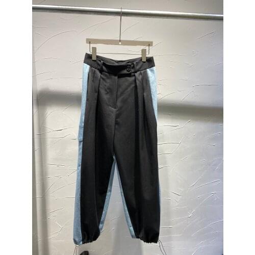 Fashion 2021 new ladies loose denim color matching wide leg high waist casual pants 0104