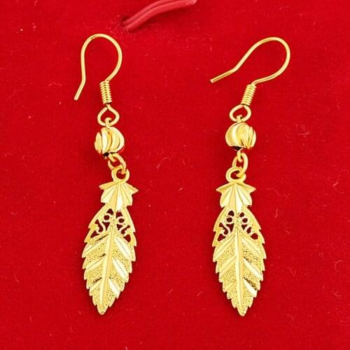 22K Yellow Gold Leaf Drop Earring for Women