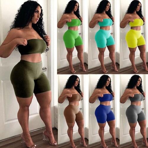 Workout Active Wear Two Piece Set Women Bodycon Matching Sets Crop Tops + Biker Shorts Female Joggers Sportwear Fitness Outfits