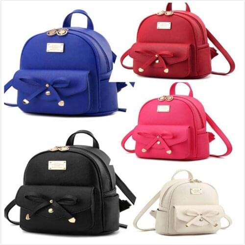 Women Small Backpack PU Leather School bookbag Rucksack Girls Cute Bow Square Leather Satchel Mini kawaii Shoulder Purse Bag