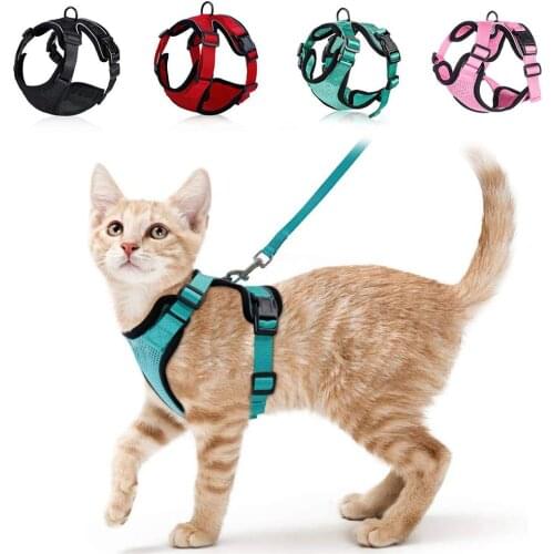 Cat Harness and Leash Set for Escape Proof Cat Vest Harness With Reflective Strip Adjustable Soft Mesh Pet Vest for Kitten Puppy