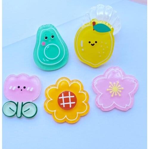 10pcs New Acrylic Mixed Cute Cartoon Fruit / Flower Flat Back Cabochon Crafts Clothing DIY Scrapbooking Accessories J57
