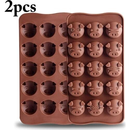 2pcs Easy Demoulding Silicone Chocolate Molds For Baking Cute Pig Head Shape Bakeware Candy Gummy Tray Cake Moulds