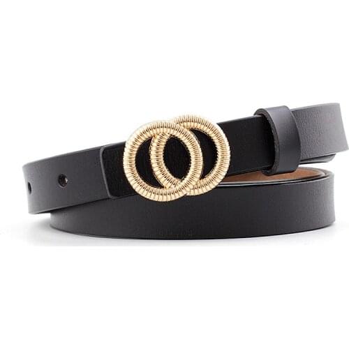 2020 woman belt genuine leather pu mixed high quality female strap fashion designer brand thin belt two circle metal buckle