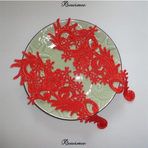 3Pair New Arrival Beautiful Ivory/White/Red Fabric Flower Neckline Collar Hot Sale Venise Lace Applique 25.5X9.5cm SX3
