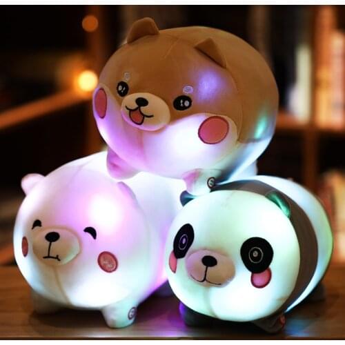 35cm Creative Light Up LED Polar Bear Panda Shiba Inu Stuffed Animals Plush Toy Colorful Glowing Christmas Gift For Kids Pillow
