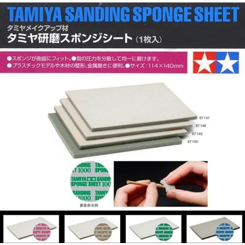 4pcs/set Tamiya 87147,87148,87149,87150 Sanding Sponge Sheet #400 #600 #1000 #1500 (114x140mm)