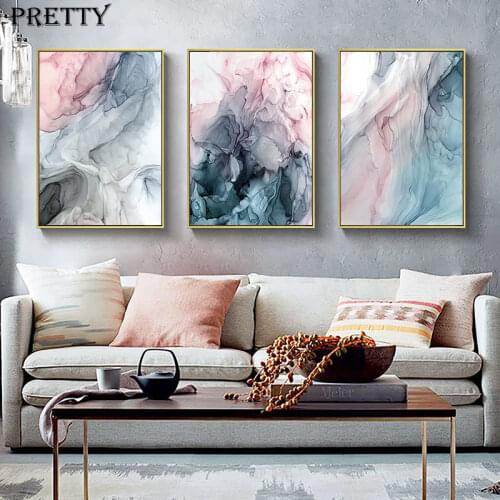 Abstract Marble Texture Wall Art Canvas Painting Wall Art Pink Grey Ink Print Posters Modern Scandinavian Home Decor Pictures