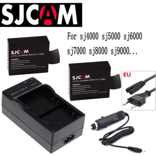 2PCS SJ9000 Battery sj4000 battery 3.7V 900mAh 3.33wh +Charger For sjcam 5000 SJ 4000 sj 7000 SJ5000x elite wifi SJ6000 SJ7000