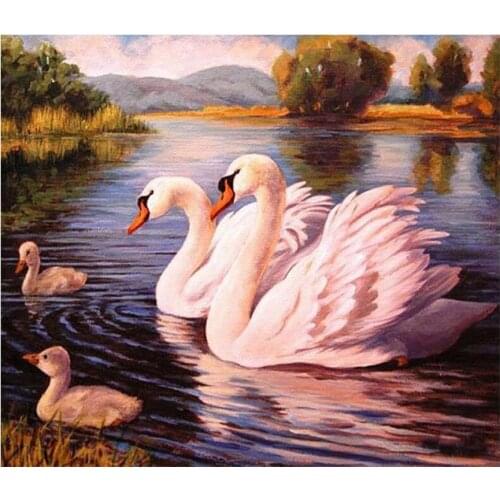 Diy NEW 100% Full Square Round Drill Diamond Embroidery Swans Family Picture 3D Diamond Painting birds cross-stitch Mosaic kits