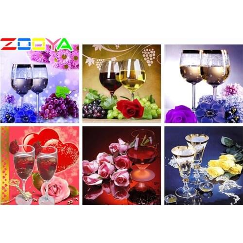 ZOOYA Diamond Painting Wine Glass Rose Full Square Diamond Embroidery Flower Pattern Rhinestones Needlework DIY Mosaic Kit SF472