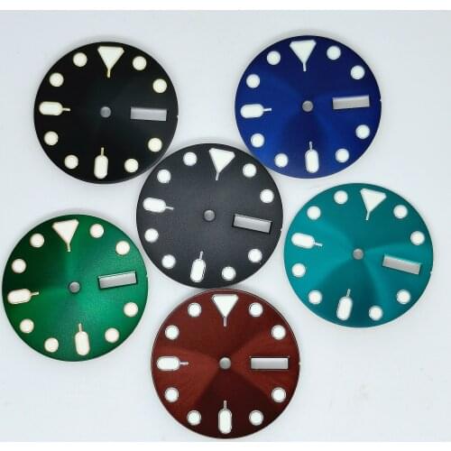 Watch Parts 28.5MM Double calendar Dial Blue Luminous Fit NH36 Automatic Movement