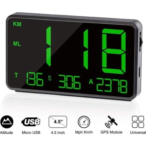 Vehemo LED Screen Car Speed Display HUD Display Over-Speed Alarm KM/H Mileage for Bike GPS Speedometer 4.5" Safety Motorcycle
