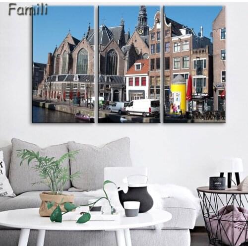 Home Decor UnFramed Modern HD Printed Canvas Painting 3 Pieces Wall Art Pictures Netherlands City Streetscape Poster PENGDA/post
