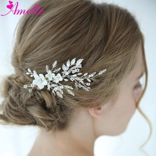 Elegant Headpieces Barrette Boho Delicate Crystal White Porcelain Flower Bridal Hair Clip Wedding Hair Ornament Jewelry