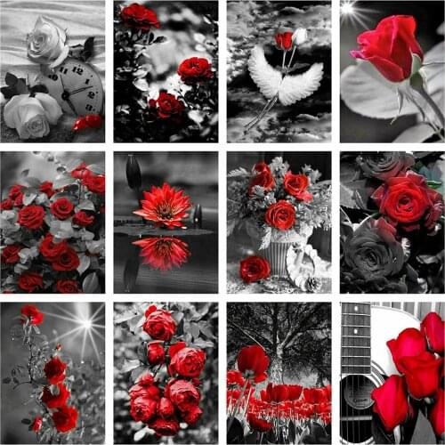Evershine 5D DIY Full Square Diamond Painting Flower Embroidery Red And Black Series Mosaic Kit Picture Of Rhinestone Home Decor