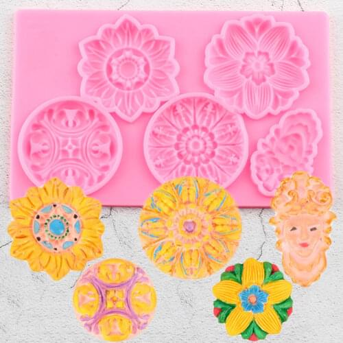 European Baroque Relief Border Silicone Mold Buttons Cupcake Topper Fondant Cake Decorating Tools Candy Chocolate Gumpaste Mould