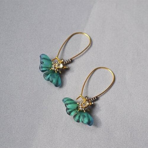 European and American fashion hand-painted green flying butterfly personality Earrings