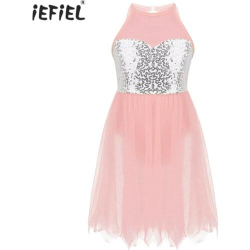 Iefiel New Kids Sleeveless Shiny Sequins Princess Dress Ballet Leotards for Girls Dance Wear Fashion Modern Lyrical Dance Dress