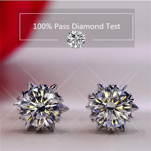 Inbeaut Real 925 Silver Excellent Cut Total 2 ct D Color Pass Diamond Test Moissanite Snowflake Stud Earrings Moissnaite Jewelry