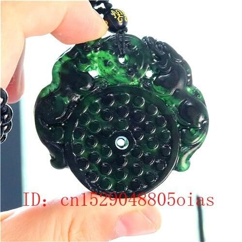 Chinese Natural Black Green Jade Tiger Pendant Beads Necklace Charm Jewelry Double-sided Hollow Carved Amulet Gifts for Men Her