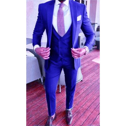 Handsome Groomsmen Peak Lapel Groom Tuxedos Mens Wedding Dress Man Jacket Blazer Prom Dinner (Jacket+Pants+Tie+Vest) A570
