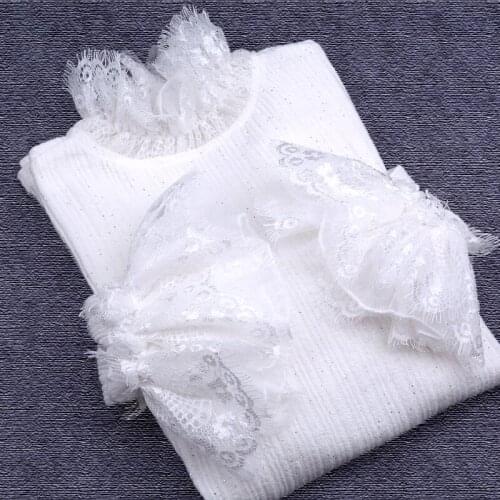 Lace Patchwork Knitted Women Sweaters Turtleneck Solid Flare Sleeved Slim Lady Elegant Pulls Fashion Outwear Coat Tops