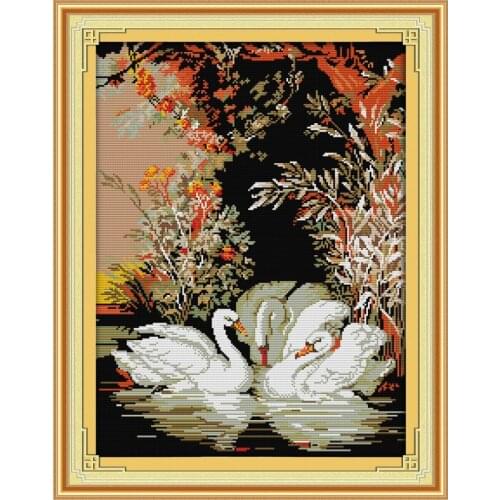 Swans in the lake Garden Printing pattern Cross Stitch Kits Printed Canvas DMC Counted Cross-stitch set Embroidery Needlework