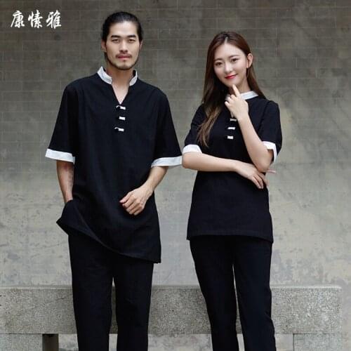 Summer Men Yoga Set Meditation Uniform Linen Loose Wide Leg Yoga Pant Yoga Shirt Male Martial Arts Tai Chi Kung Fu Casual Suit