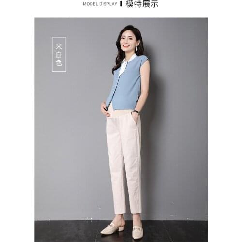 Linen Maternity Ninth Pants For Pregnant Women Clothes High Waist Pants Capris Pregnancy Loose Casual Abdominal Pants Trousers