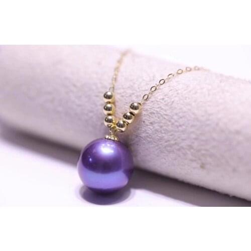 MADALENA SARARA 11.5-12mm AA Perfectly Round Pearl Natural Purple Pearl Pure 18K Gold Chain Necklace Sweet Style Women Necklace